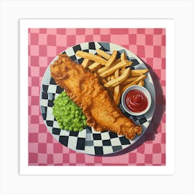 Fish & Chips Pink Checkerboard 4 Art Print