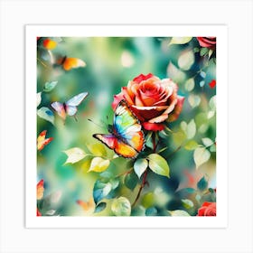 Roses And Butterflies 4 Art Print