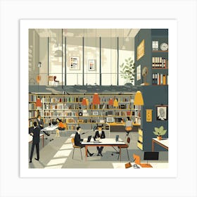 Illustration Of A Library 1 Art Print