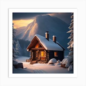 Cabin In The Snow 2 Art Print