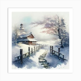 A soft Spanish watercolor painting of a snowy landscape with a high level of detail.2 Art Print