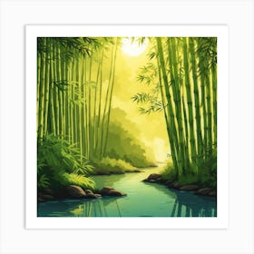 A Stream In A Bamboo Forest At Sun Rise Square Composition 212 Art Print