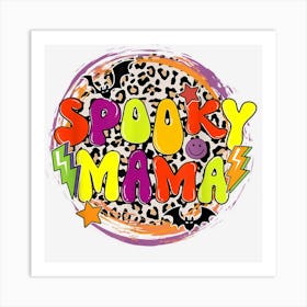 Retro Groovy Vintage Spooky Mama Leopard Circle Halloween Art Print