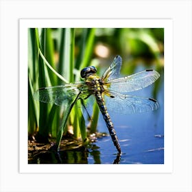 Nature Dragonfly Mating Couple Insect Sitting Duck Pond Lively Dvd Fauna Wild Animal Gras (13) Art Print