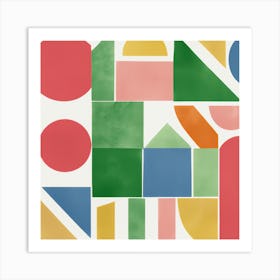 Geometric Shapes Green Red Object Art Print