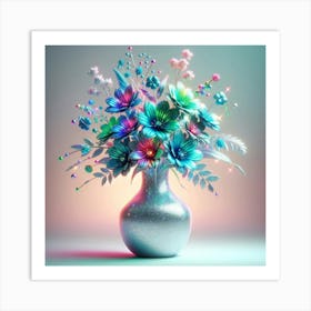 Beautiful Teal Flowers In A Vase Art Print