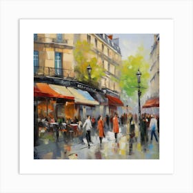 Paris Street.Paris city, pedestrians, cafes, oil paints, spring colors. 1 Art Print