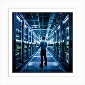 A Large Telecom Datacenter Interior Framed By Numerous Towering Server Racks No Human Presence The 2 1 Art Print