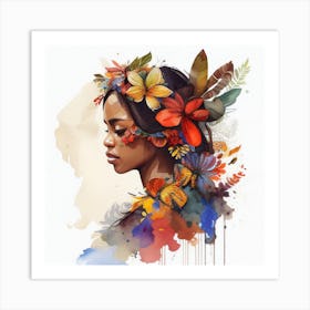 Watercolor Floral Indonesian Native Woman #4 Art Print