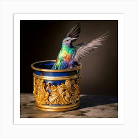 Firefly Iridescent Bird Rising From A Baroque Paint Pot 20356 (2) Art Print