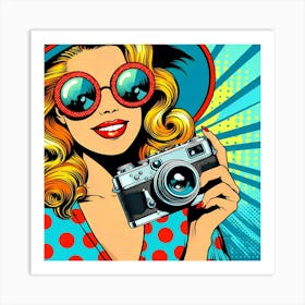 Retro Girl With Camera Art Print