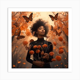 Afro-American Woman With Butterflies 7 Art Print