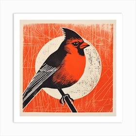 Retro Bird Lithograph Northern Cardinal 3 Art Print