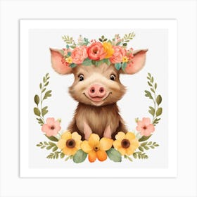Floral Baby Boar Nursery Illustration (4) Art Print