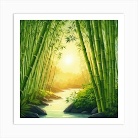 A Stream In A Bamboo Forest At Sun Rise Square Composition 407 Art Print