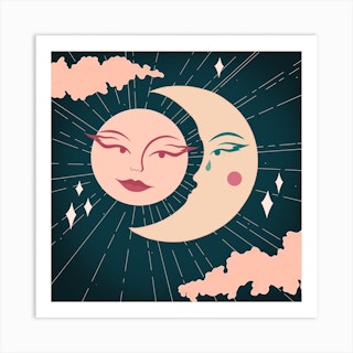 Celestial Love At Night Square Art Print