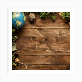 Earth Day Wooden Table From Above Banner Texture 17 Art Print