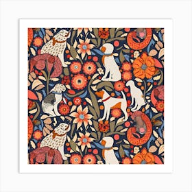 William Morris Inspired Dogs Collection Art Print
