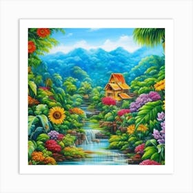 Waterfall In The Jungle 4 Art Print