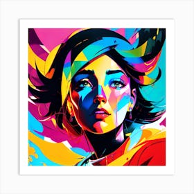 Girl With Colorful Hair Art Print