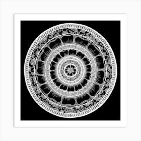 Circle - Mandala - Love Wealth Health Youthfulnes - Black White 1 Art Print