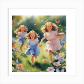 Little Girls Running Affiche