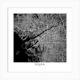 Osaka Black And White Map Square Art Print