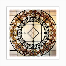 Stained Glass Ceiling Vintage Retro Photo Photography Art Italian Square Beige Architecture Art Print