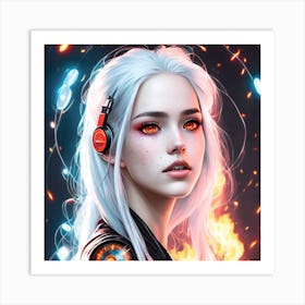 Girl With Headphones Art Print