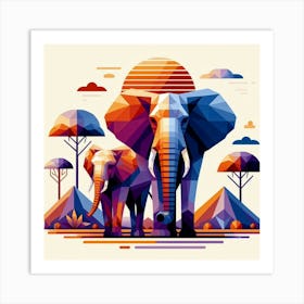 The Understanding Duo Elephants In The Savannah Art Print