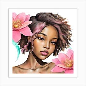 Afro Girl With Flowers 2 Art Print