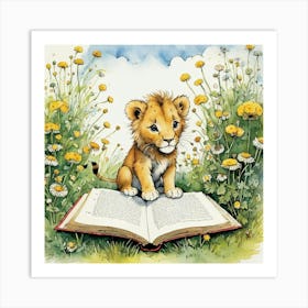 Lion Cub Reading Book Art Print