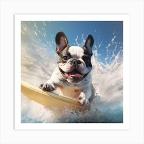 Frenchie Surfing Art By Csaba Fikker 013 Art Print