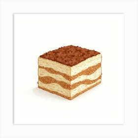 A Watercolor Image Of A Decadent Tiramisu With Layers Of Coffee Soaked Ladyfingers Art Print