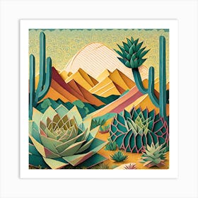 Firefly Beautiful Modern Abstract Succulent Landscape And Desert Flowers With A Cinematic Mountain V (4) Art Print