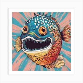 An Abstract Representation Of A Roaring Pufferfish, Formed With Bold Brush Strokes And Vibrant Color Art Print