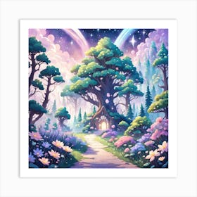 A Fantasy Forest With Twinkling Stars In Pastel Tone Square Composition 226 Art Print