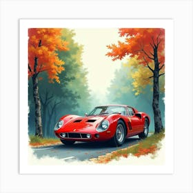 Ferrari 330 P4 In A Colorful Watercolor Forest Backdrop, No Logo Or Signature 1 Art Print