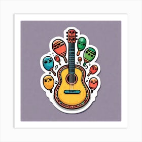 Mexican Guitar And Maracas Sticker 2d Cute Fantasy Dreamy Vector Illustration 2d Flat Centere (41) Art Print