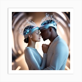 Futuristic Couple Kissing 2 Art Print