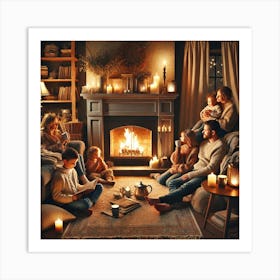 Family Moments By The Fireplace Wall Art A Cozy Evening Scene With Laughter, Warm Lighting, And Togetherness, Perfect For Living Rooms Or Family Spaces Print Art Art Print