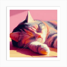 Cat Sleeping On The Floor Art Print