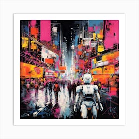 Robot On The Street Art Print