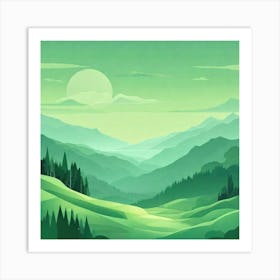 Misty mountains background in green tone 132 Art Print