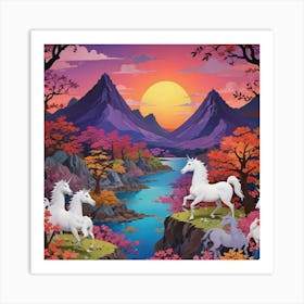 Unicorns In The Mountains 5 Art Print