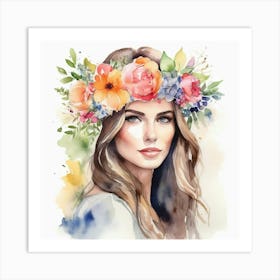 Watercolor Of A Woman With Flowers 6 Art Print