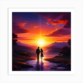 Sunset Couple Art Print