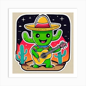 Cactus Playing Guitar 1 Art Print
