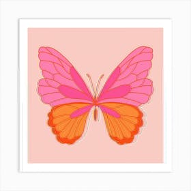 Butterfly On A Pink Background Art Print