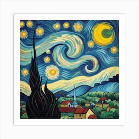 The Starry Night, Vincent Van Gogh Art Print 1 Art Print